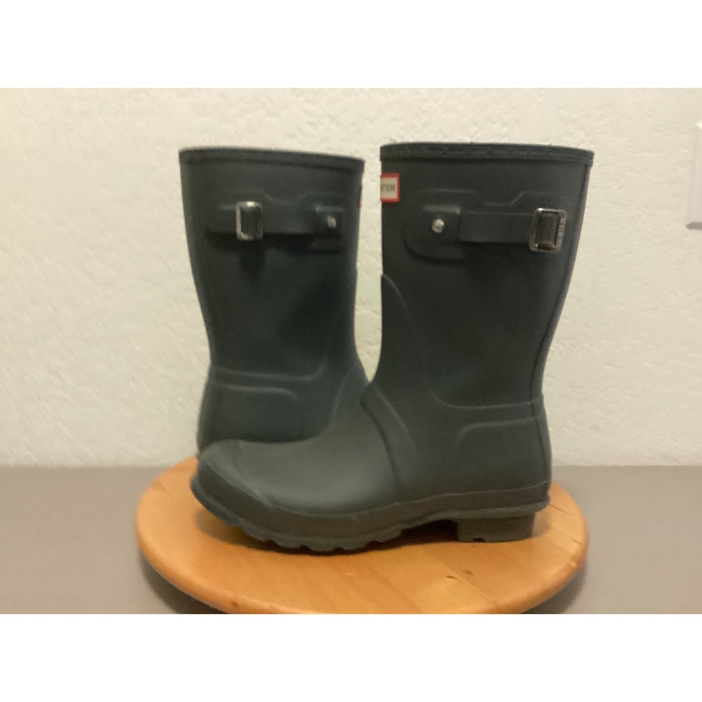 Hunter Original Short Rain Boots Women 10 Gray Matte Waterproof Rubber Buckle